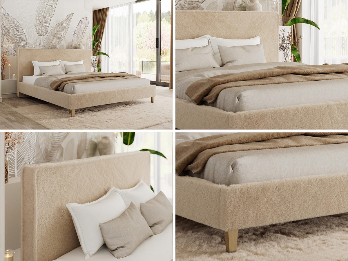 ČALÚNENÁ POSTEĽ LUMARO CLASSIC 160/200 - Béžová Plyš - bez matraca - jadrový buk/béžová, drevo/textil (160/200cm) - MKS