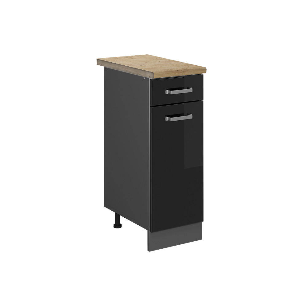 KÜCHENUNTERSCHRANK R-Line Schwarz Hochglanz 30 cm, AP Eiche - Schwarz Hochglanz/Anthrazit, Holzwerkstoff (30/81.6/60cm) - Vicco