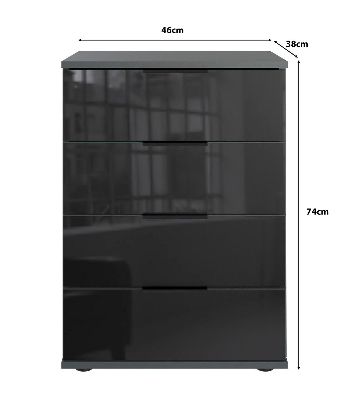 NACHTKONSOLE Saigon graphit / Schwarzglas 46 / 38 / 74cm - Graphitfarben/Schwarz, Holz/Holzwerkstoff (46/74/38cm) - Wimex