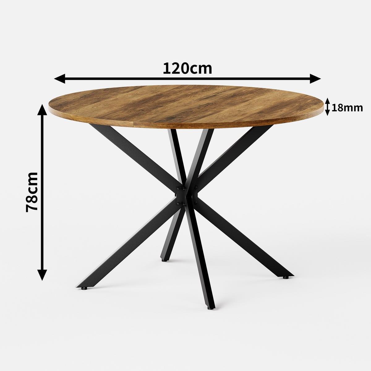 RUNDER ESSTISCH 120 cm Braun/Schwarz - Braun, Metall (120/120/78cm) - Meubliv