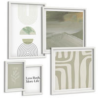 BILDER SET 5er Set - 50x50 cm & 20x30 cm & 40x60 cm Weißer Rahmen - Geometrische Pflanzenmuster - Weiß, Kunststoff (40/60cm) - TULUP