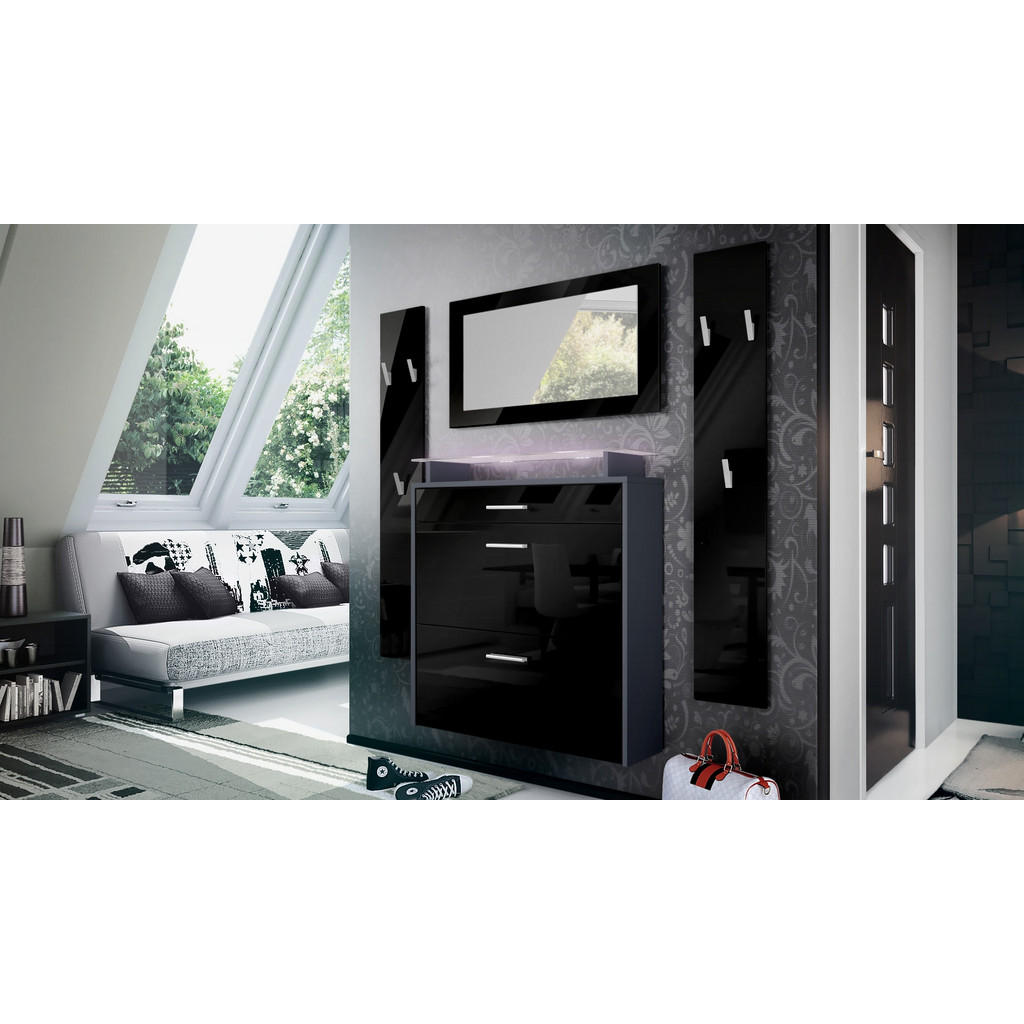 Thumbnail - Vladon Garderobe, Schwarz Hochglanz, Holzwerkstoff, 180x180x23 cm, Garderobe, Garderoben-Sets & Serien, Garderoben-Sets