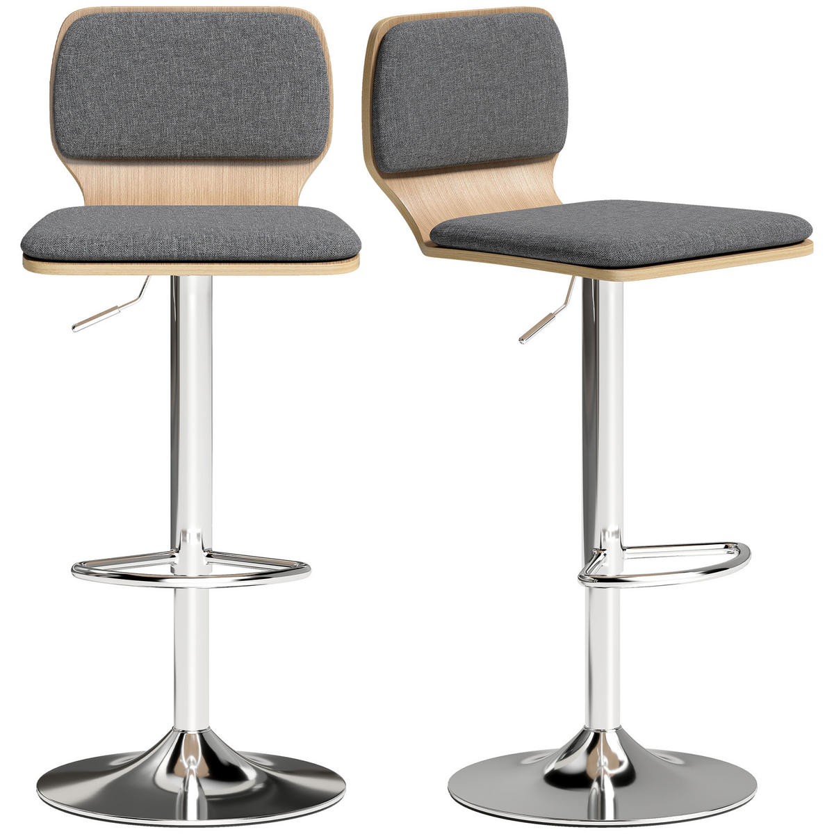 BARHOCKER 2er-Set DE-14812 höhenverstellbar & schwenkbar mit Rückenlehne Grau - Grau, Metall (41/102/47.5cm) - ComfortXL