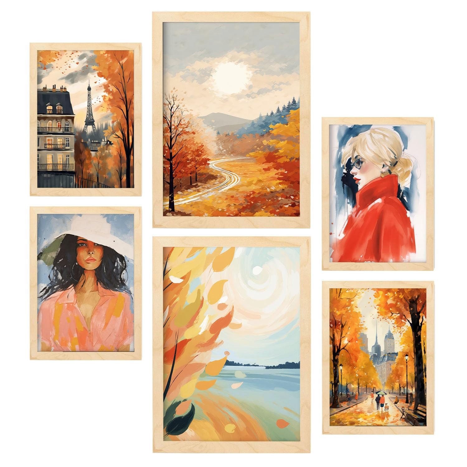 POSTER Set Mit 6 Nobel In Damenplakat A3 & A4 Rahmen Aus Hellem Holz - Beige, Papier (29/3cm) - Nacnic