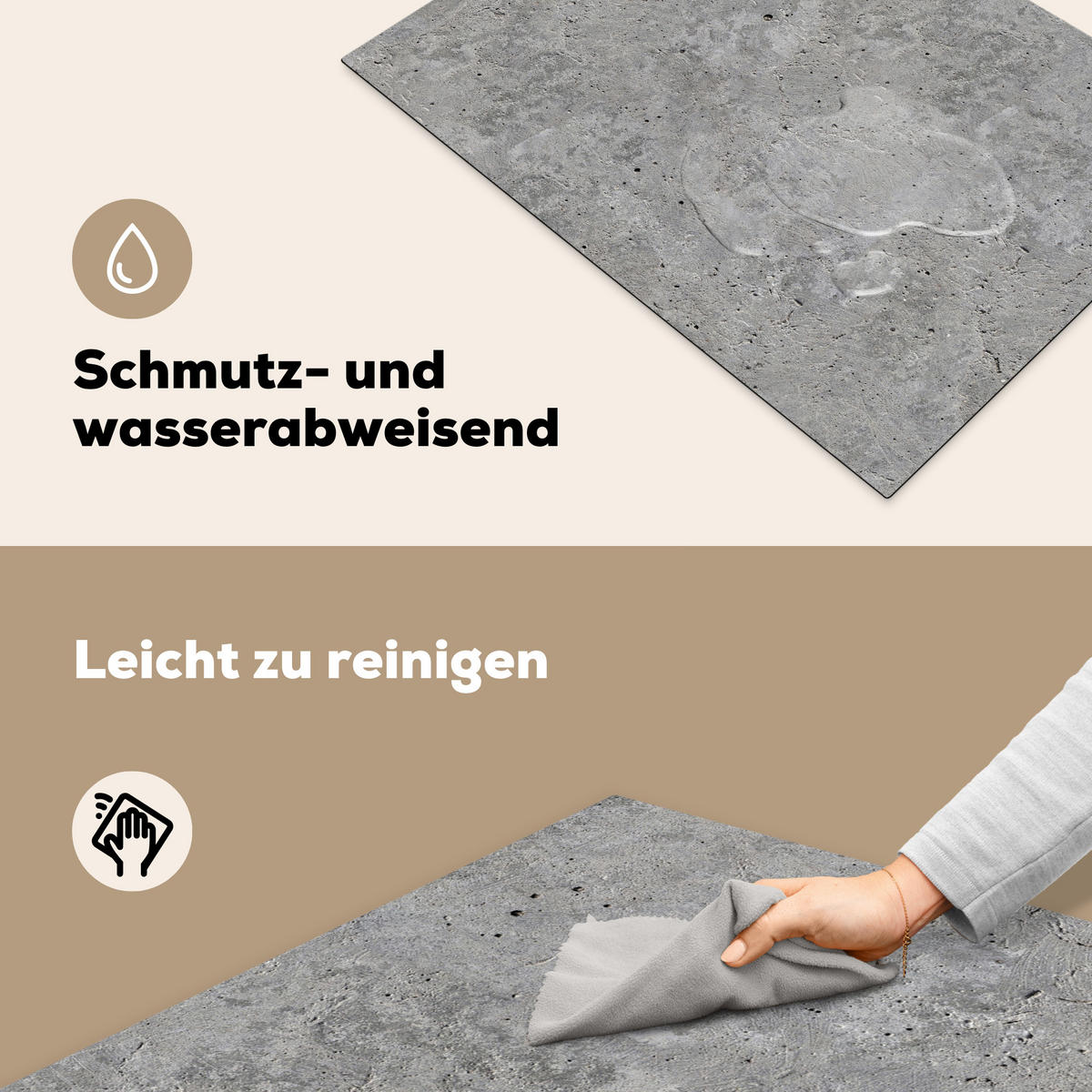 HERDABDECKPLATTE Beton - Schiefer - Grau - Struktur aus Beton Herdabdeckung Induktionsfeld 75x52 cm - Hellgrau, Kunststoff (75/52/0.2cm) - MuchoWow