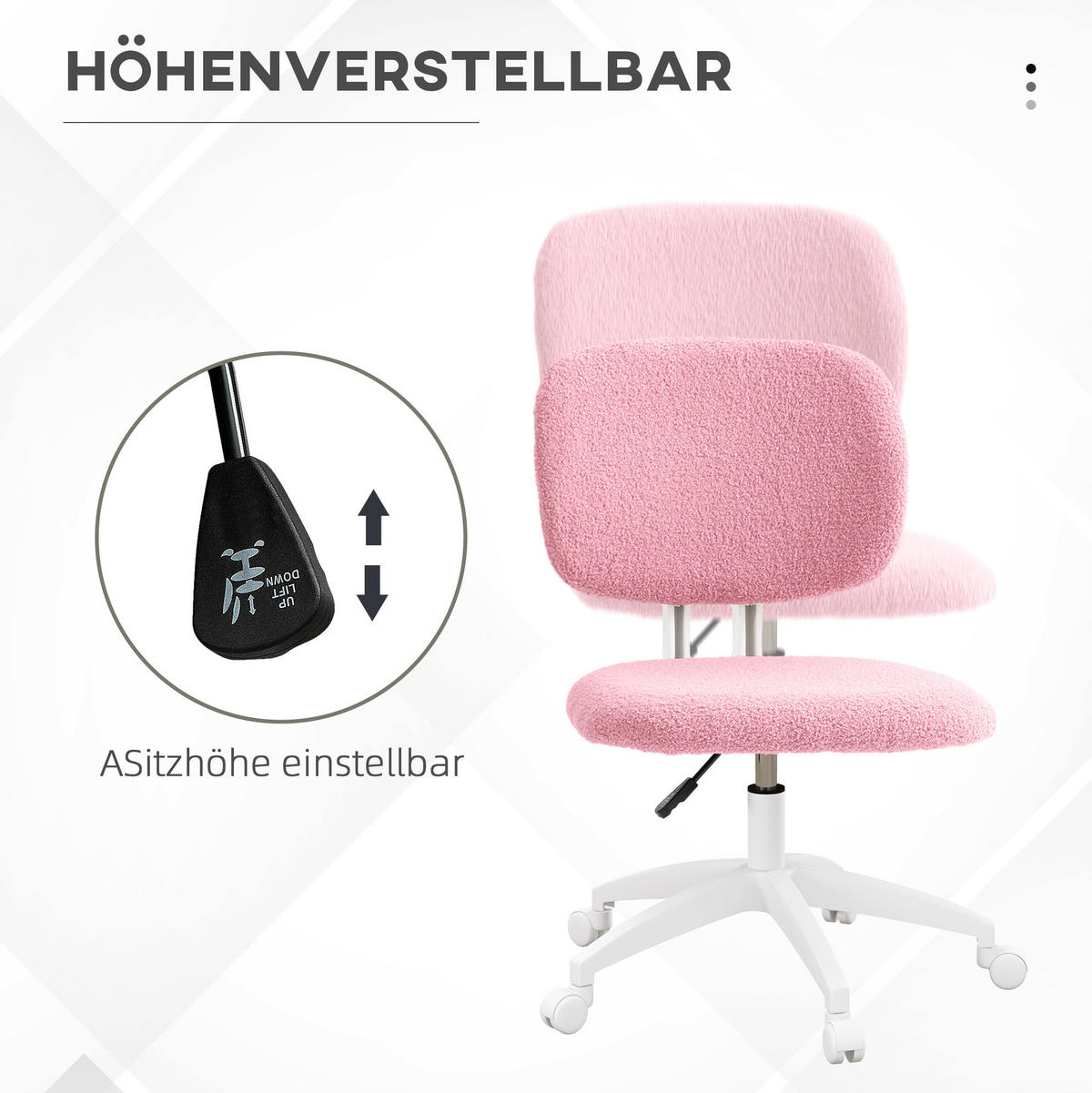BÜROSTUHL höhenverstellbar 48 x 53 x 80-90 cm Polyester Pink - Pink, Kunststoff (53/90/48cm) - Meubliv