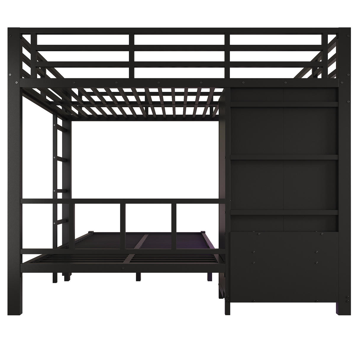 ETAGENBETT aus Metall und Holz 120x200 cm Schwarz mit Kleiderschrank und LED-Beleuchtung - Schwarz, Metall (120/200cm) - Modfu