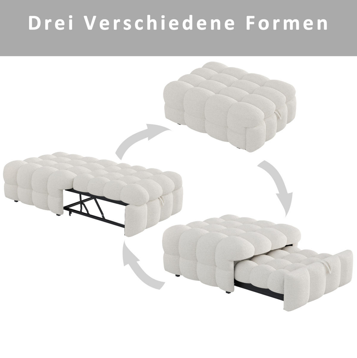 BETT aus Teddy 90x180 cm Beige als 2-in-1-Fußhockerbett, platzsparend und weich gepolstert - Rosa, Textil (70/180cm) - Modfu