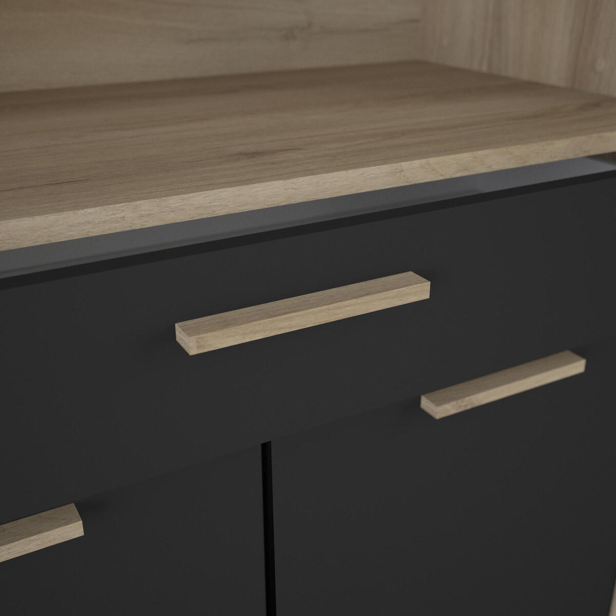 HIGHBOARD mit 4 Türen und 1 Schublade, Dekor Holz und Schwarz - L83 cm - Braun, Holzwerkstoff (40/176.1/83.3cm) - Calicosy