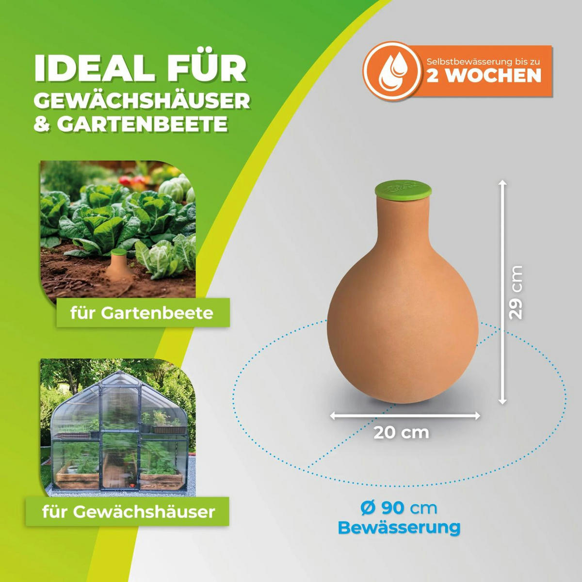 PFLANZENBEWÄSSERUNGS-SET "Hydro Max", Größe M, 3 Liter, aus Ton - Braun, Keramik (21/28/21cm) - Westfalia
