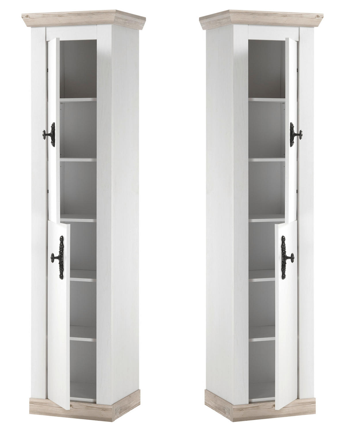 BAD-HOCHSCHRANK Pinie weiß, Oslo Pinie Landhaus, Badschrank, 42 x 200 cm - Dunkelgrau/Weiß, Holzwerkstoff/Metall (42/200/35cm) - Furn.Design