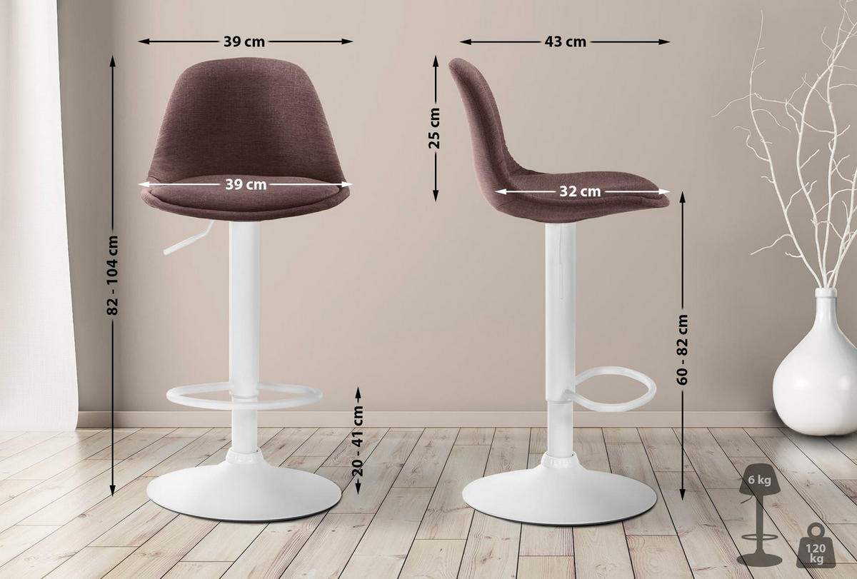 BARHOCKER Stoff braun - Weiß/Braun, Textil/Metall (39/82/43cm) - CLP