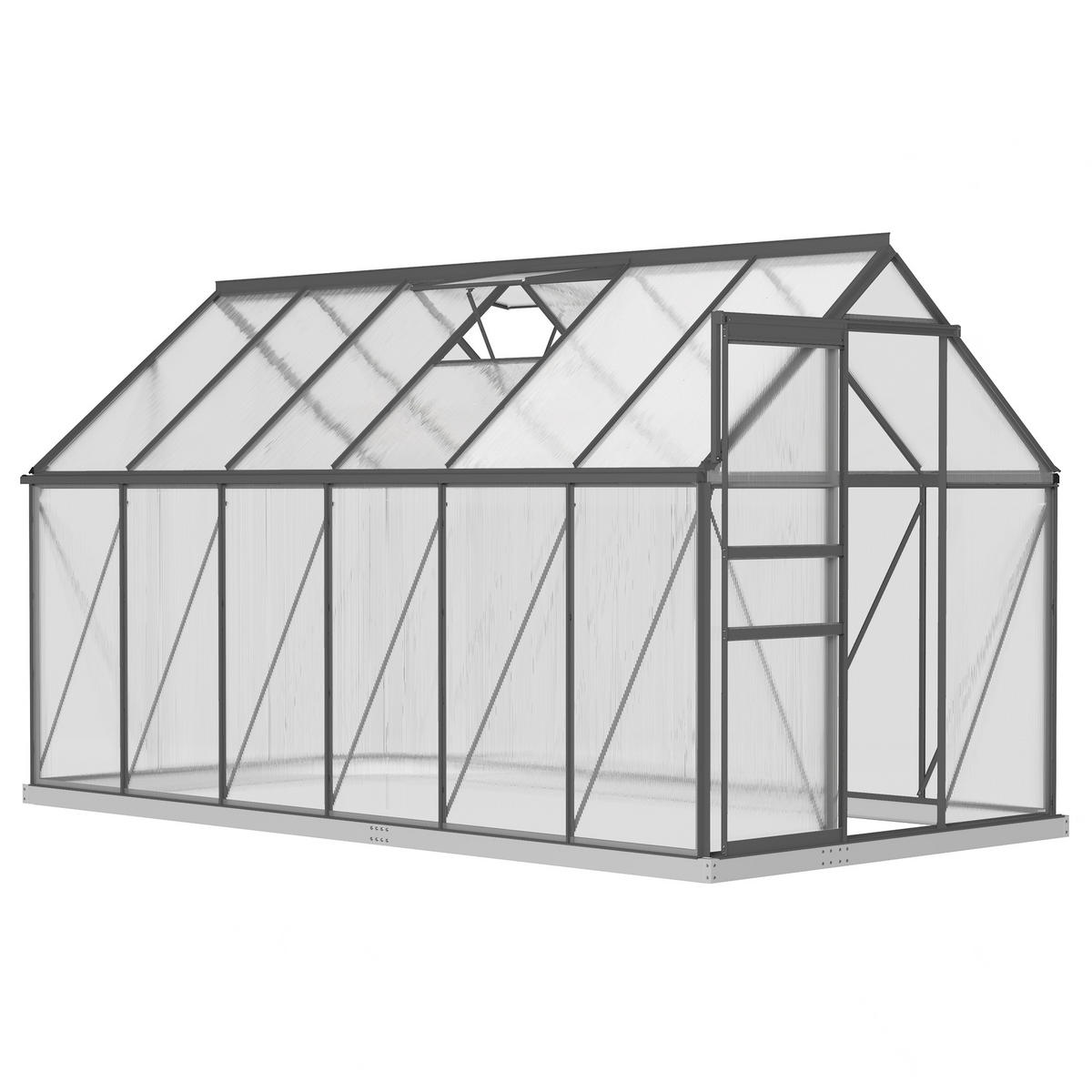 GEWÄCHSHAUS DE-12055 mit Schiebetür & Dachluke Silber - Transparent, Metall (375/199/190cm) - ComfortXL