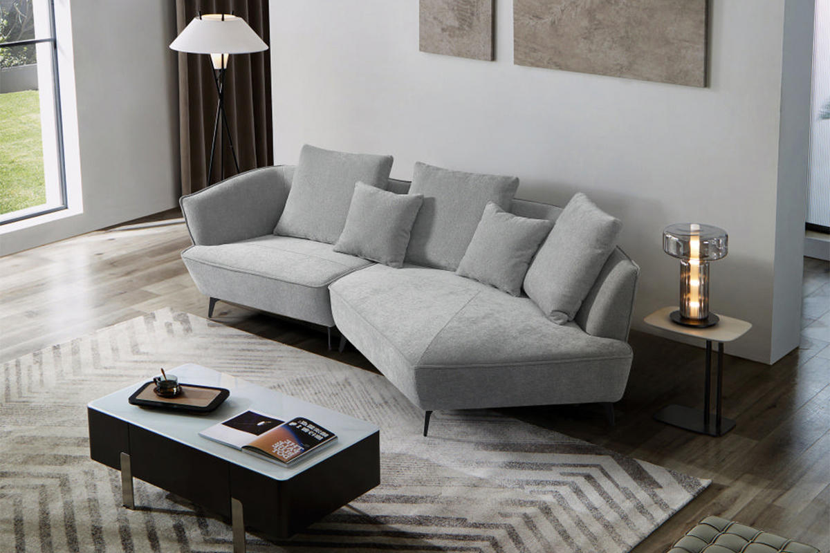 DESIGNSOFA GARBO Grau Webstoff - Schwarz/Grau, Textil/Metall (280/92/158cm) - KAWOLA