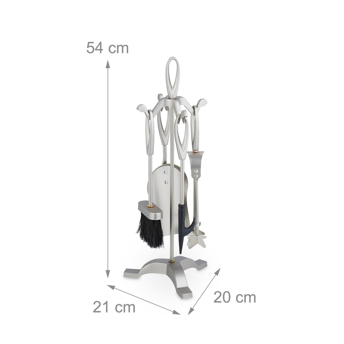 5-TLG.KAMINBESTECK-SET - Silberfarben, Metall (21/54/20cm) - Relaxdays