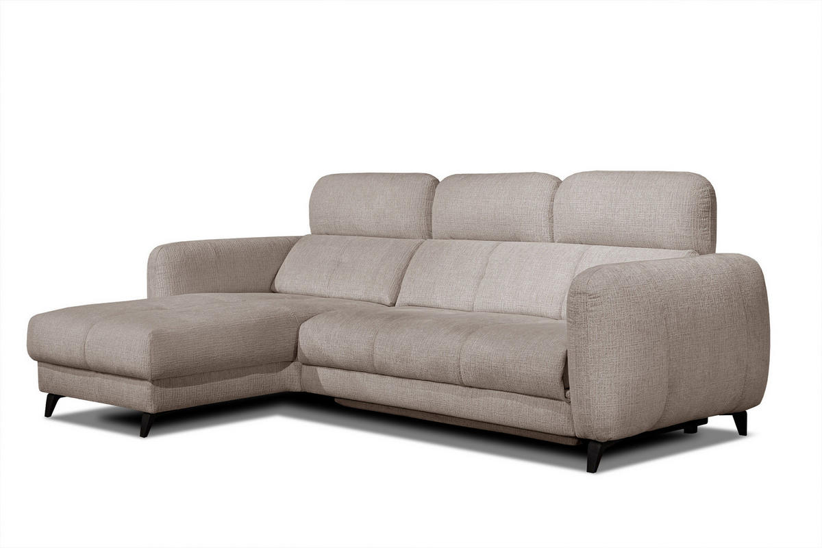 ECKSOFA SVEN 3-Sitzer, 1 Relax XL, verstellbare Kopfstützen, beige - Beige/Schwarz, Holzwerkstoff/Textil (256/163cm) - Courtois Laville
