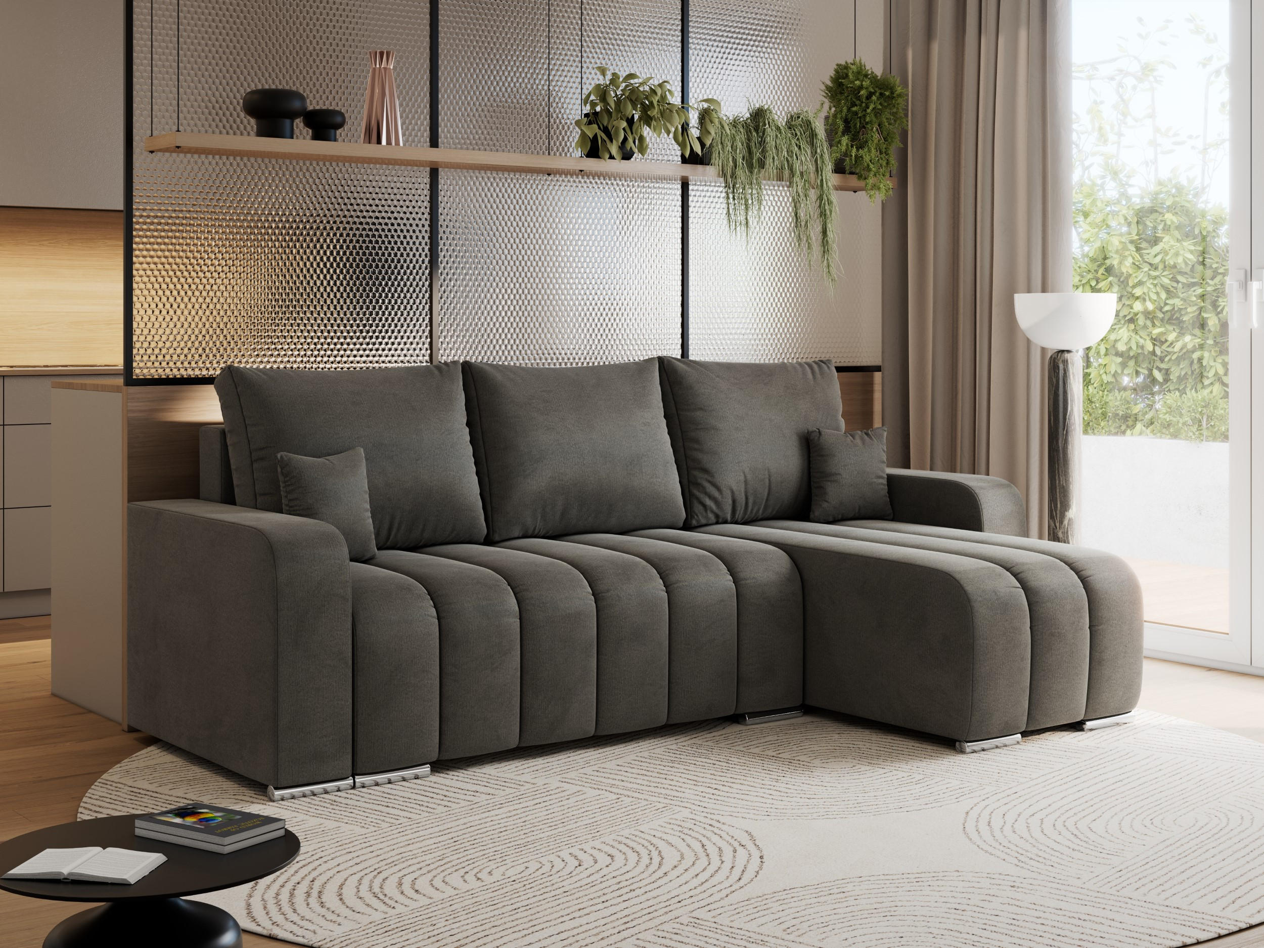 ECKSOFA KIRASSO L Dunkelgrau Velvet - Dunkelgrau/Grau, Textil (245/147cm) - MKS