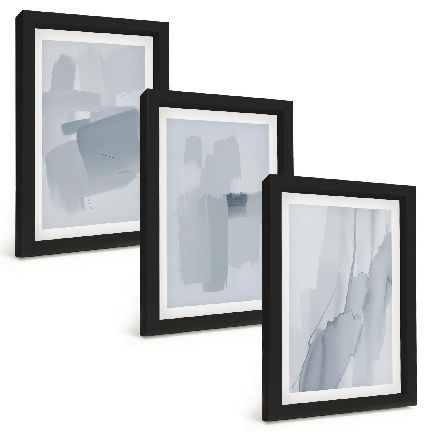 BILDER SET 3er Set - 20x30 cm Schwarzer Rahmen - Abstrakte Aquarellkunst - Schwarz, Kunststoff (20/30cm) - TULUP