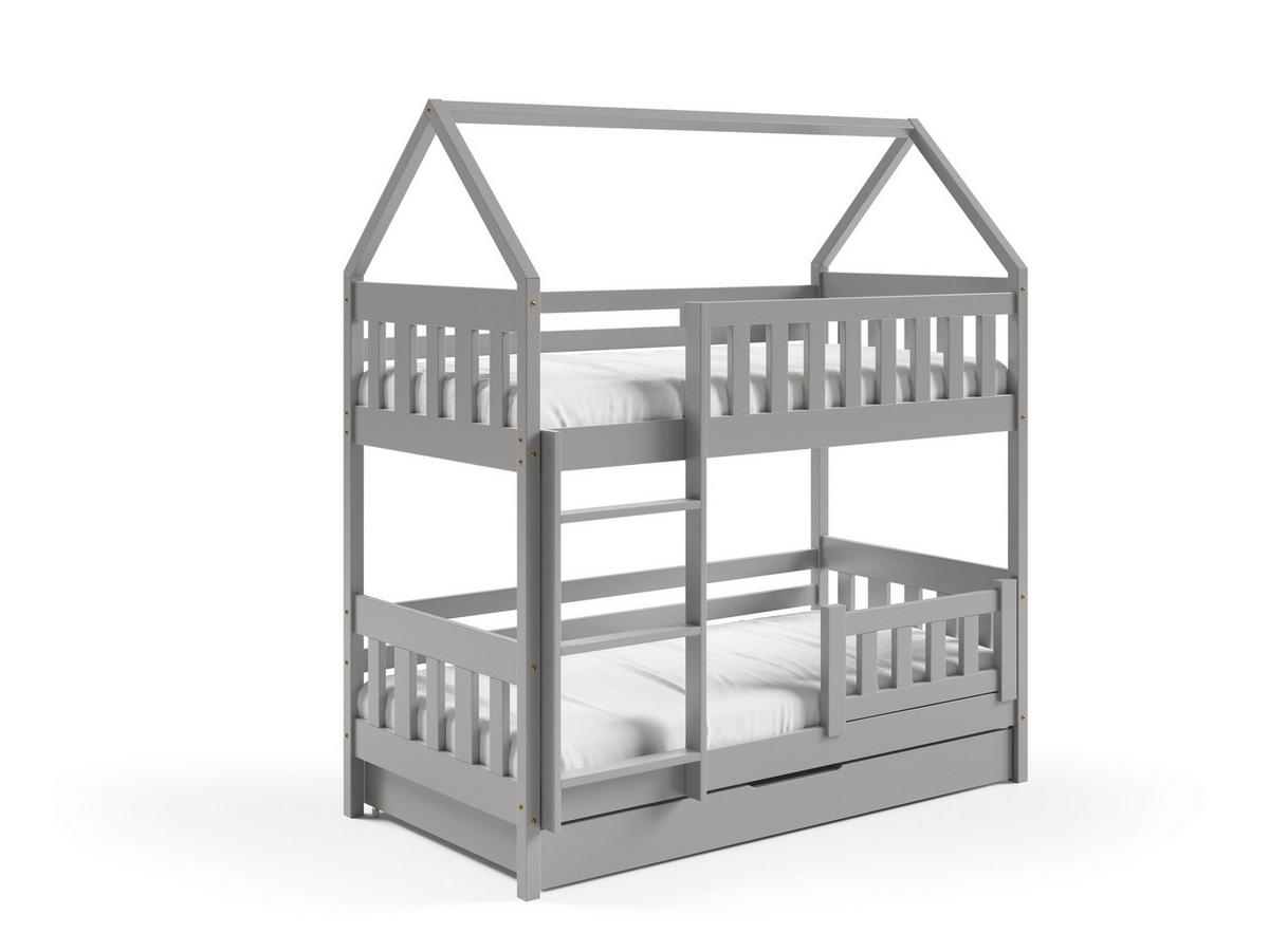 ETAGENBETT ELENA mit Bettkasten 80x160 cm Hellgrau - Hellgrau, Holz (80/160cm) - MASSENO