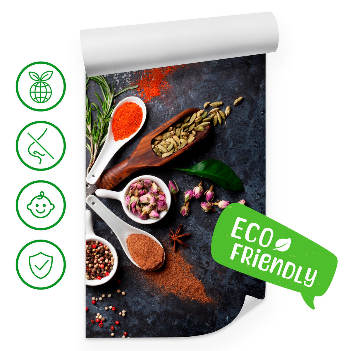 FOTOTAPETA Pre Kuchyňu Orientálne Bylinky Korenie Lyžice 150 x 105 cm - oranžová/hnedá, papier (150/105cm) - Muralo