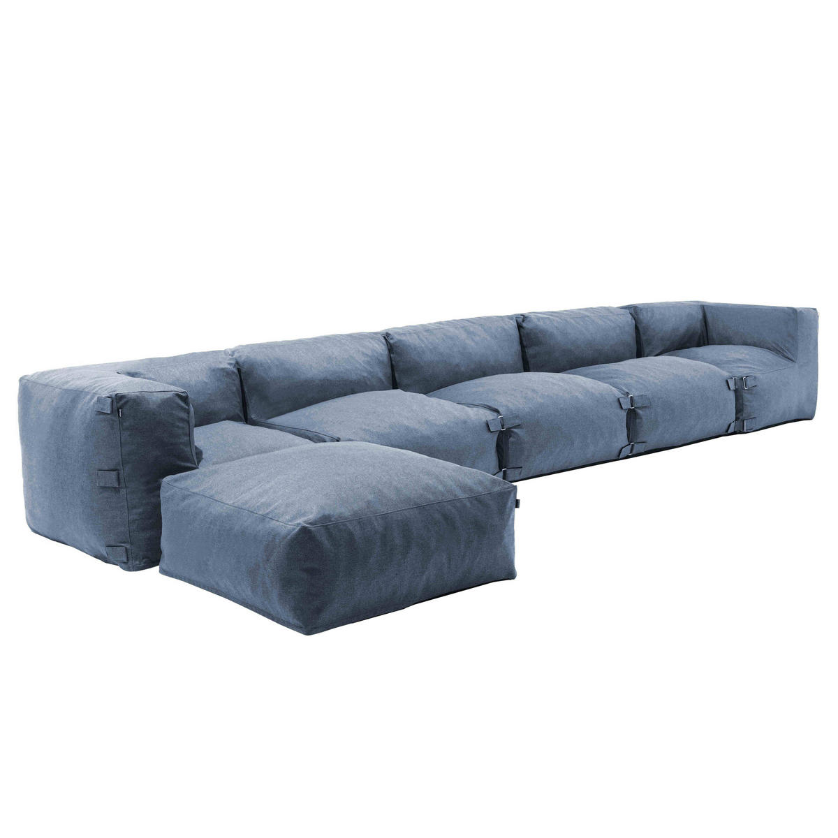 GARTENSOFA mit 6 Sitzplätzen, Pazifikblau - Blau, Textil (85/65/510cm) - Oviala