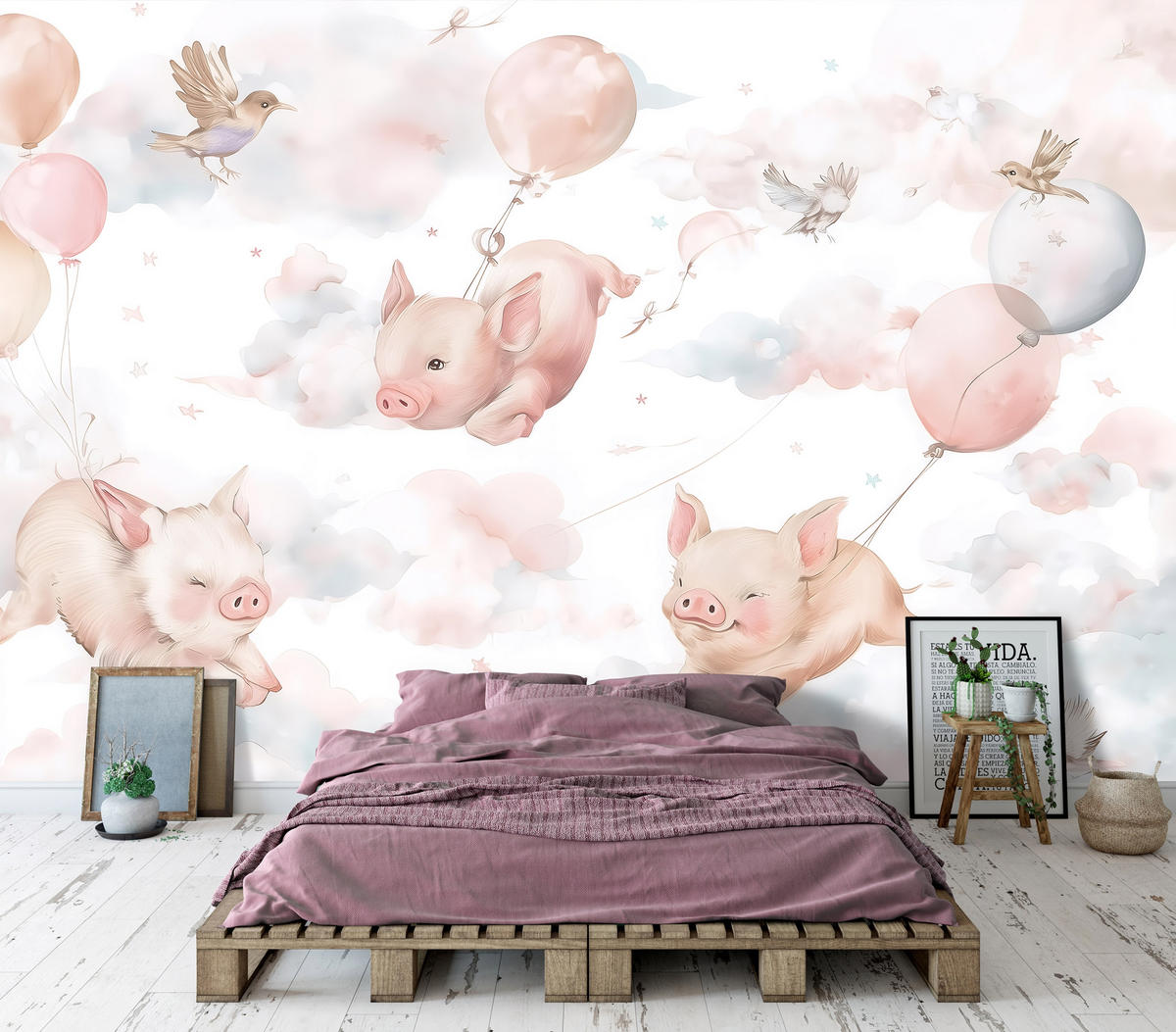 FOTOTAPETE Tiere Wolken Rosa 150x105 cm - Multicolor, Papier (150/105cm) - Wallarena