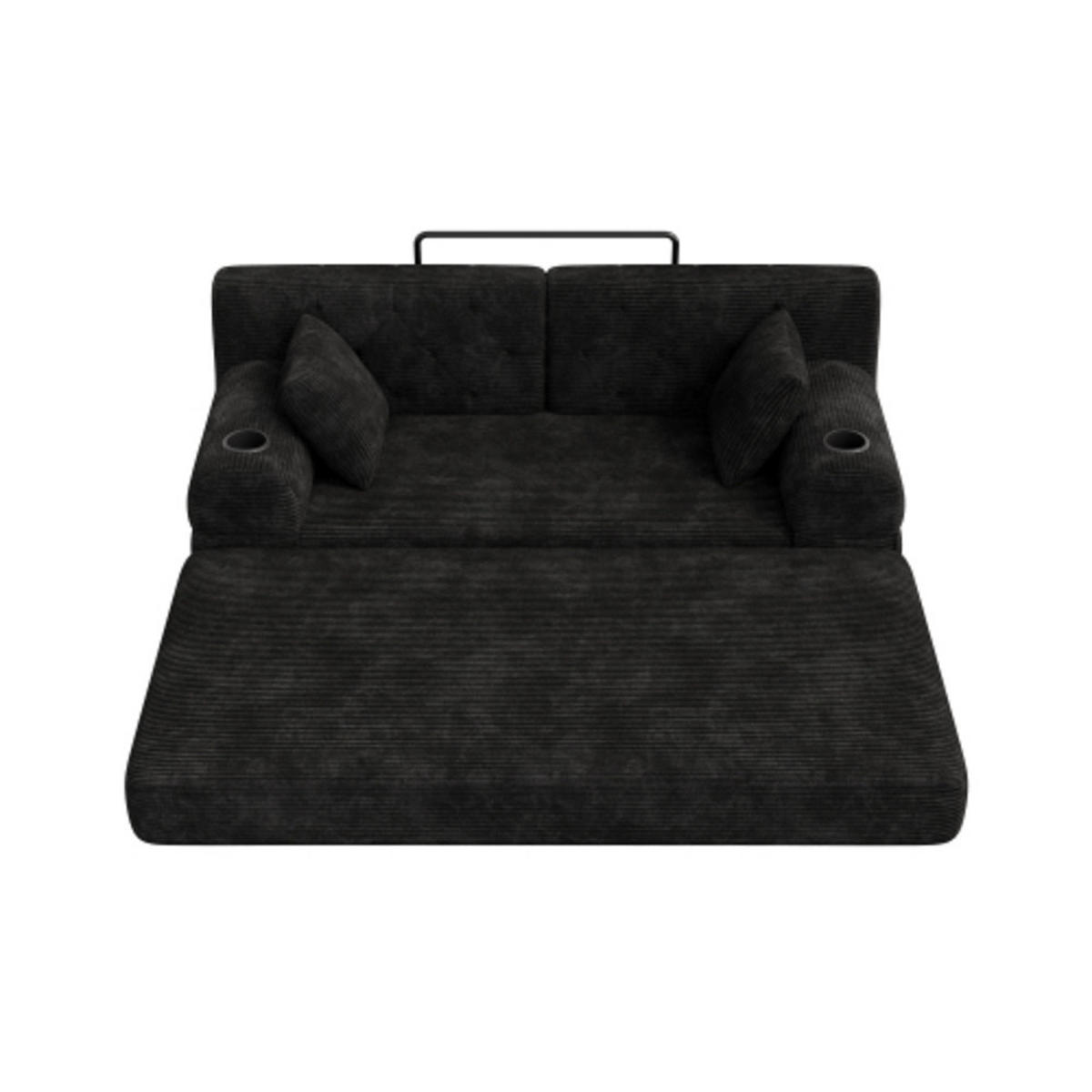 SCHLAFSOFA mit Metallrahmen schwarz 168×80×81 cm aus Cordstoff - Schwarz, Textil (80/81/168cm) - Luhomfu