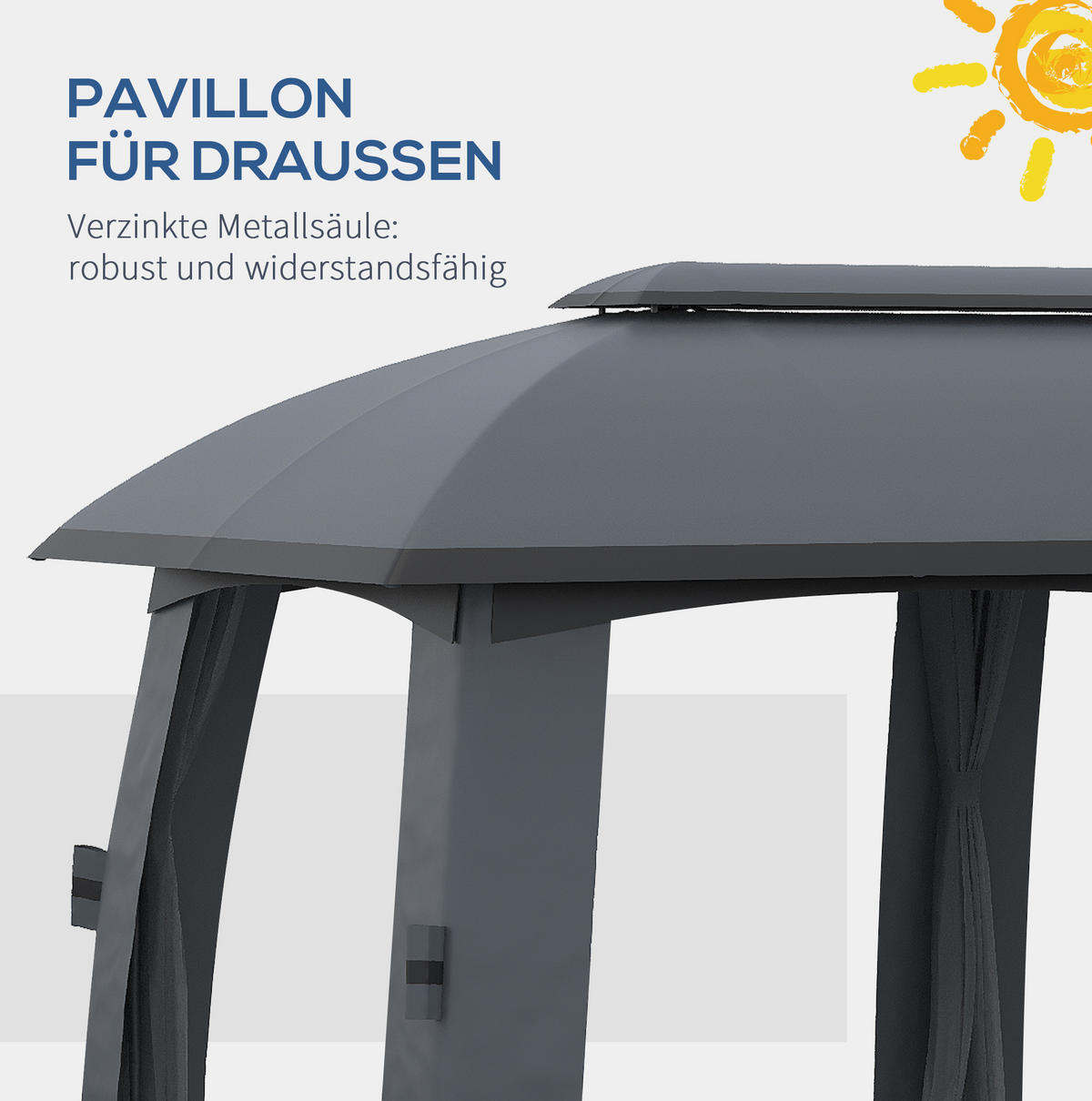 GARTENPAVILLON 300/600/278 cm mit Winddach, Seitenwänden und Insektenschutz, Dunkelgrau - Dunkelgrau, Textil (300/278/600cm) - Redom