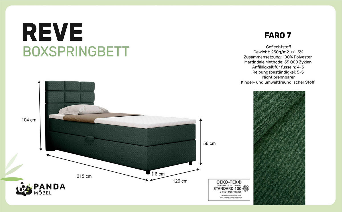 BOXBETT Reve 120 x 200 cm mit Bettkasten und Lattenrost ohne matratze - dunkelgrün - Dunkelgrau, Holz (120/206cm) - Panda Möbel