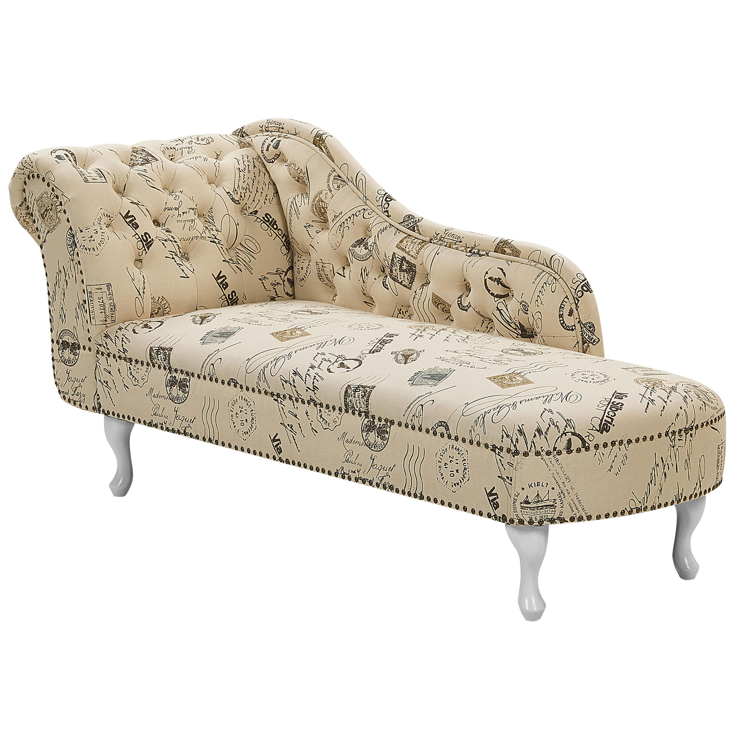 CHAISELONGUE Polsterbezug beige Druckstoff linksseitig Nimes - Beige/Weiß, Textil (170/79/61cm) - Beliani