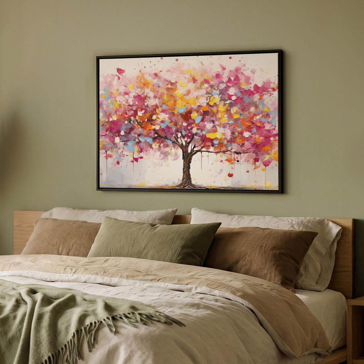 LEINWAND Bilder mit Rahmen - Aquarell - Baum - Kunst - Abstrakt - 70x50 - Multicolor, Textil (70/50cm) - MuchoWow