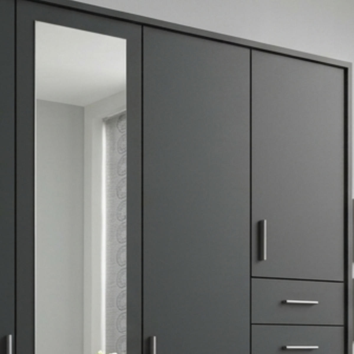 DREHTÜRENSCHRANK Kleiderschrank B228/H210/T58 cm mit Schubkästen & Passepartout & 1 Spiegeltür, Grafit / 22571 - Silberfarben/Graphitfarben, Holzwerkstoff/Kunststoff (228/210/58cm) - luma-home