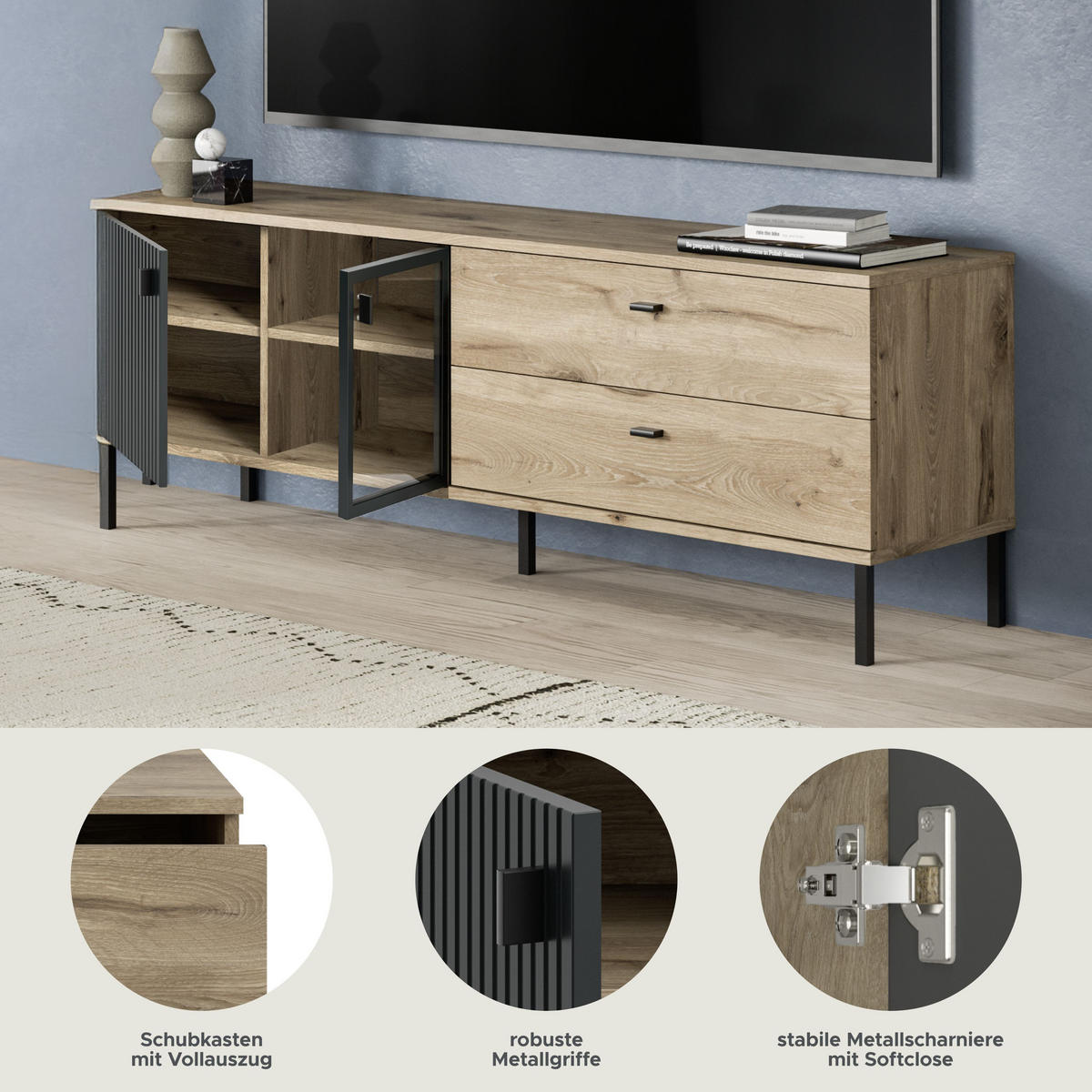 LOWBOARD Chess schwarz 154/41/57 cm - Braun, Holzwerkstoff (154/57/41cm) - Xonox