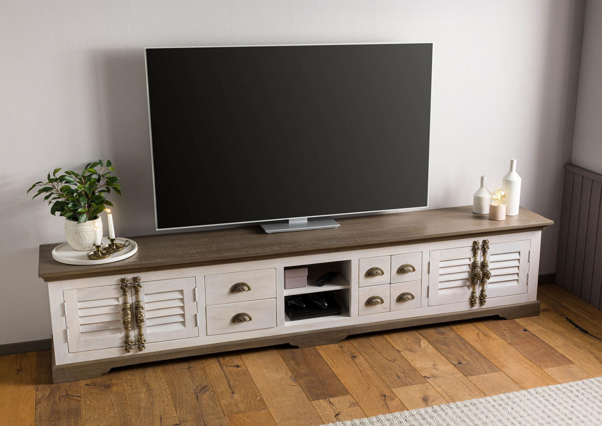 TV-BOARD Mango 260x45x55 weiß lackiert TOULOUSE #118 - Weiß, Holzwerkstoff (260/55/45cm) - Massivmoebel24