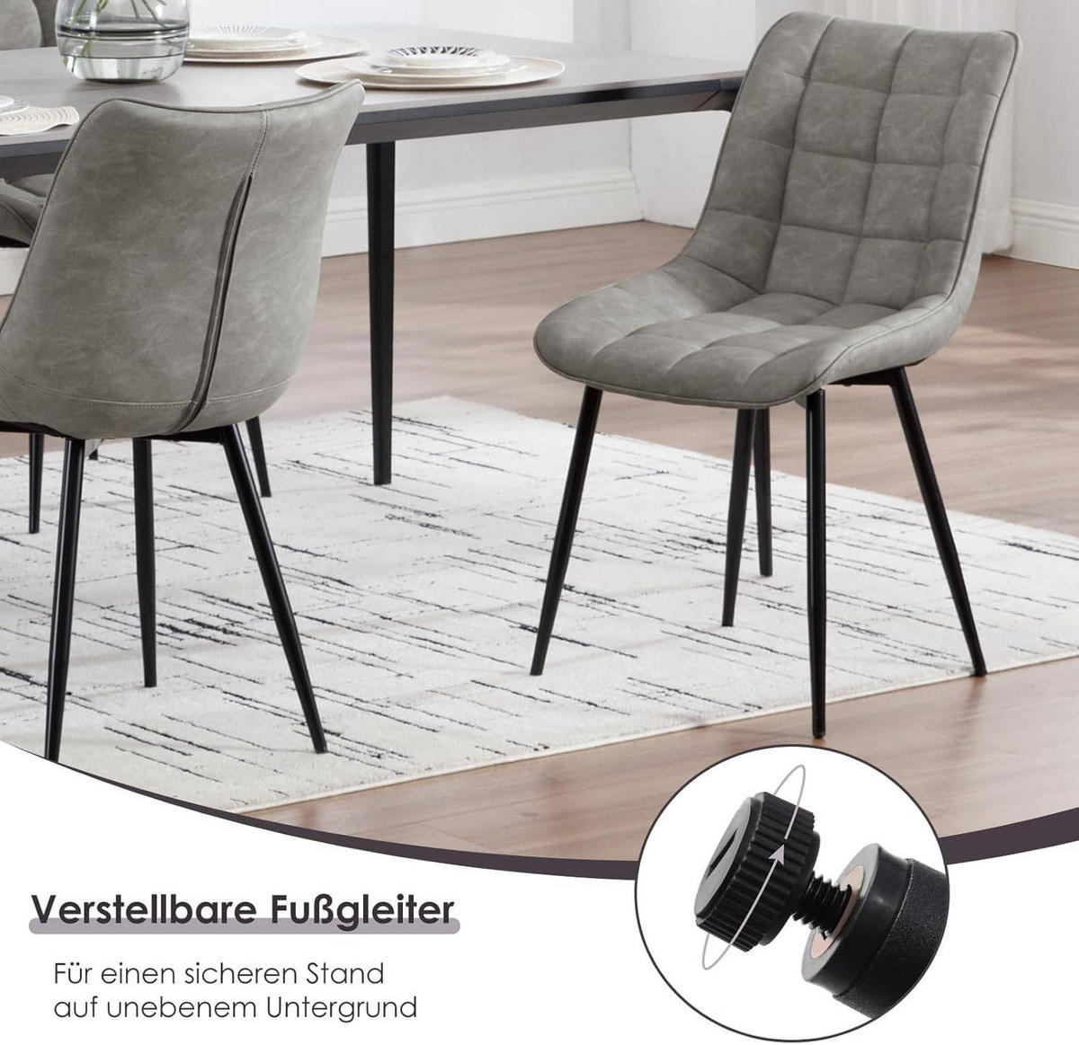 ESSZIMMERSTUHL 2er Set, Sitzfläche aus Kunstleder - Schwarz/Grau, Metall (46.5/85.5/46cm) - Woltu