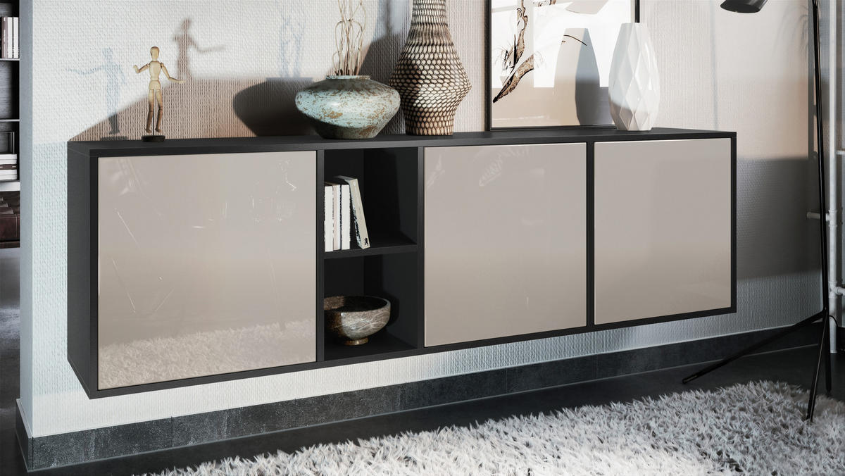 SIDEBOARD Cuba Türen in Sandgrau Hochglanz - Sandfarben, Holzwerkstoff (182/53/35cm) - Vladon