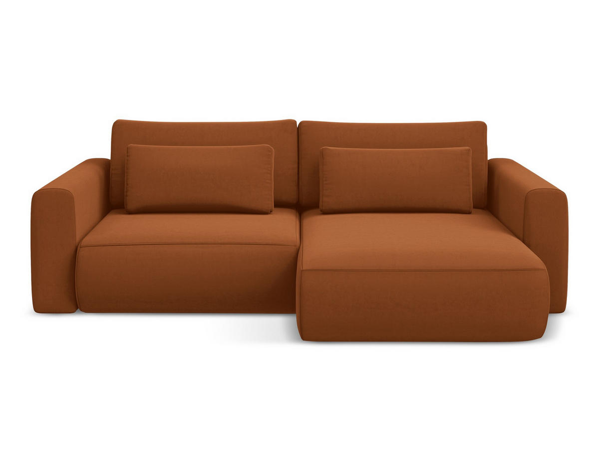 ECKSOFA mit Schlaffunktion Samt Stoff Orange - Terra cotta/Schwarz, Kunststoff/Textil (240/149cm) - Makamii