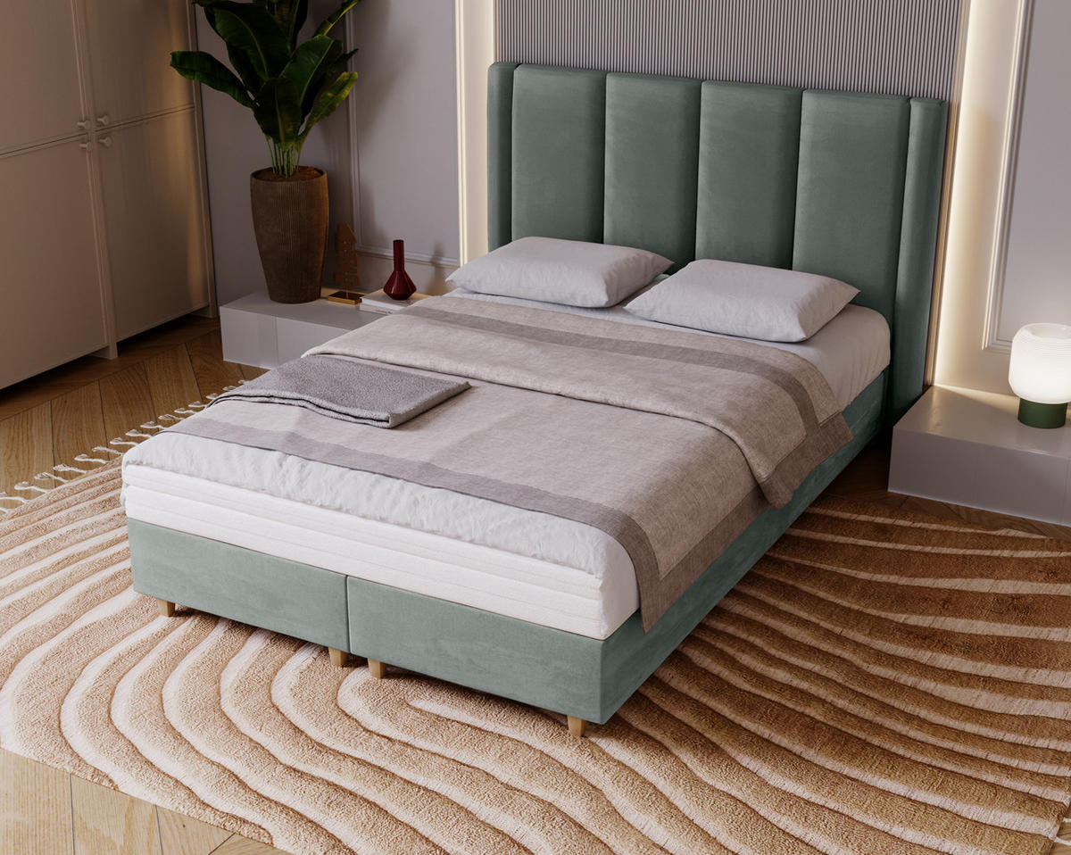 POLSTERBETT Bella, 160x200, Grau, Velourstoff, Doppelbett mit Matratze - Grau, Holz/Kunststoff (160/200cm) - Marpur