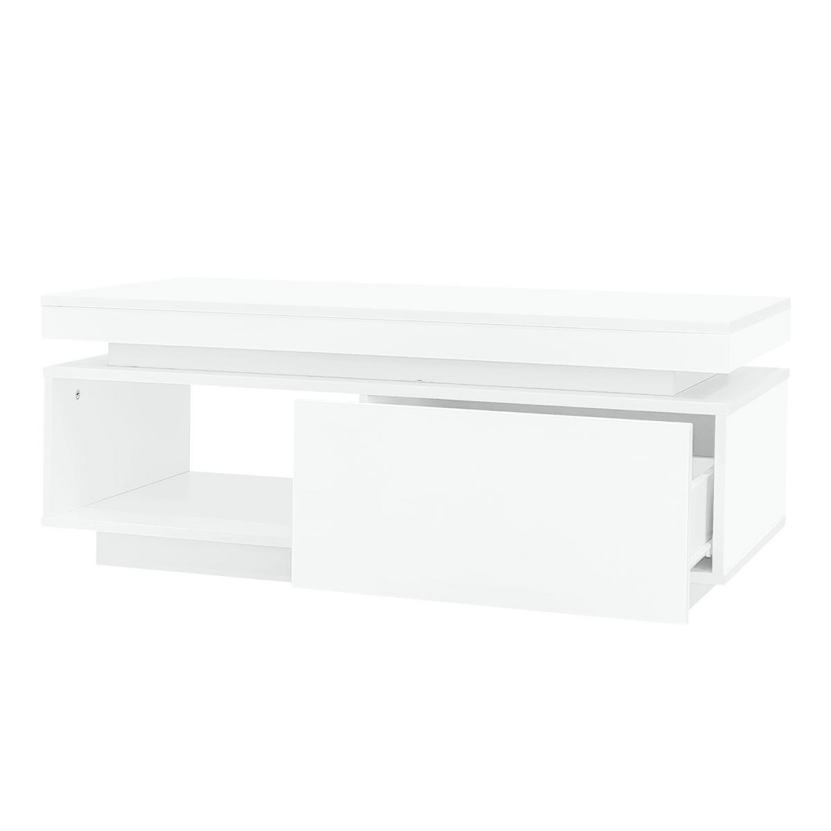 COUCHTISCH 100/50/40,3 cm in Weiß aus Spanplatte mit LED-Beleuchtung und Schublade - Weiß, Holzwerkstoff (50/100/40cm) - CHICFURN