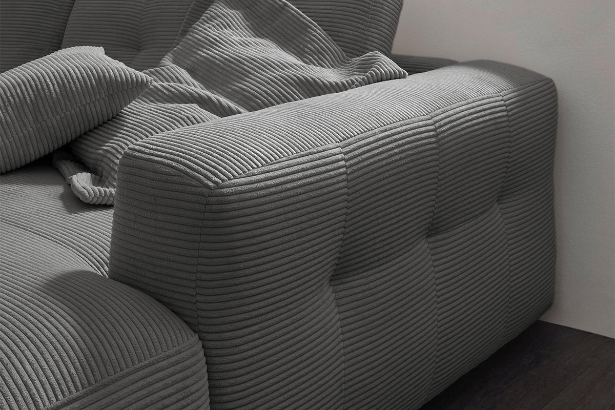 ECKSOFA XL MIKA Grau Cord - Schwarz/Grau, Kunststoff/Textil (296/167cm) - KAWOLA
