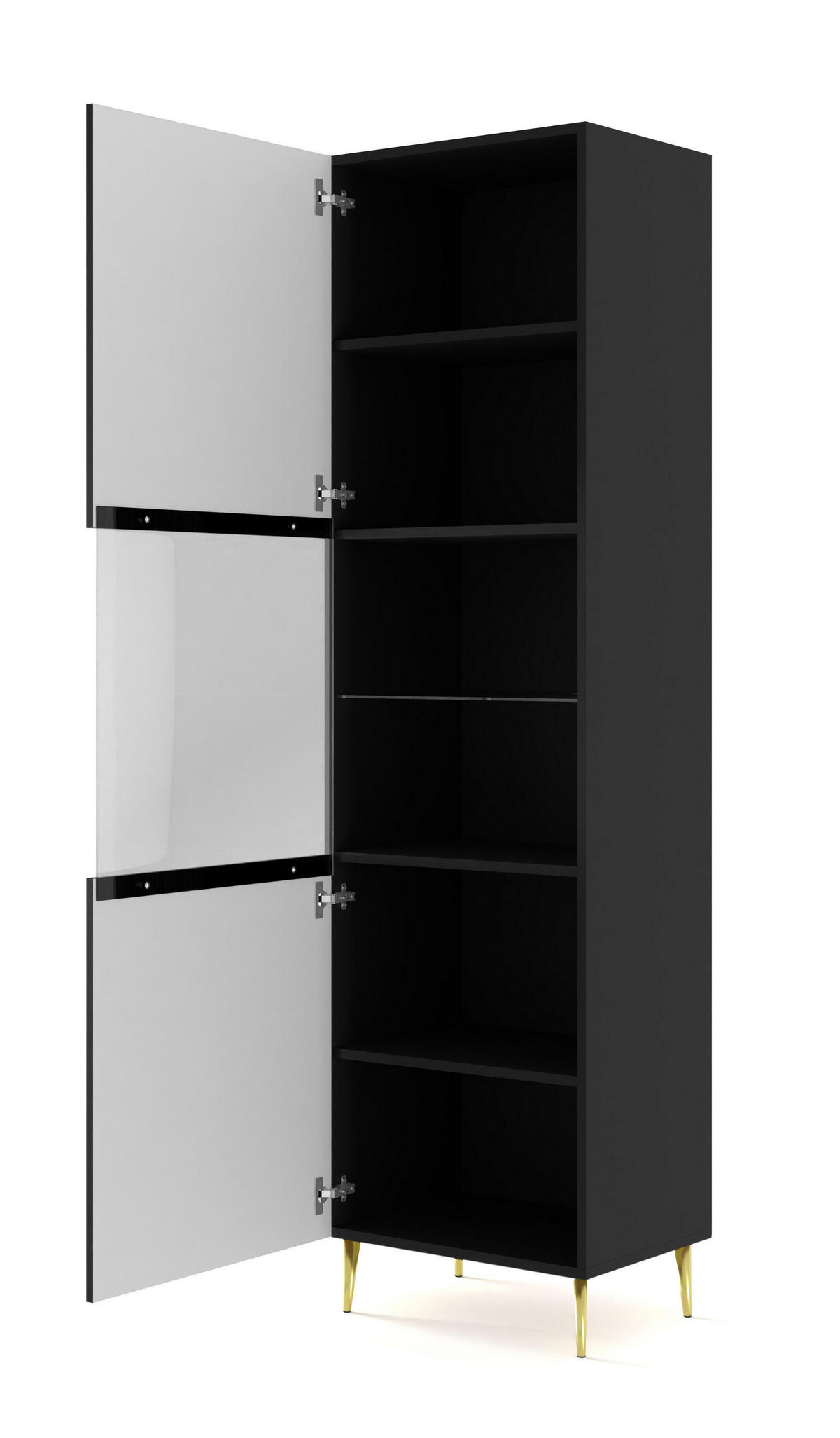 VITRINENSCHRANK SCHWARZ - Goldfarben/Schwarz, Holzwerkstoff (60/215/42cm) - FURNLUX