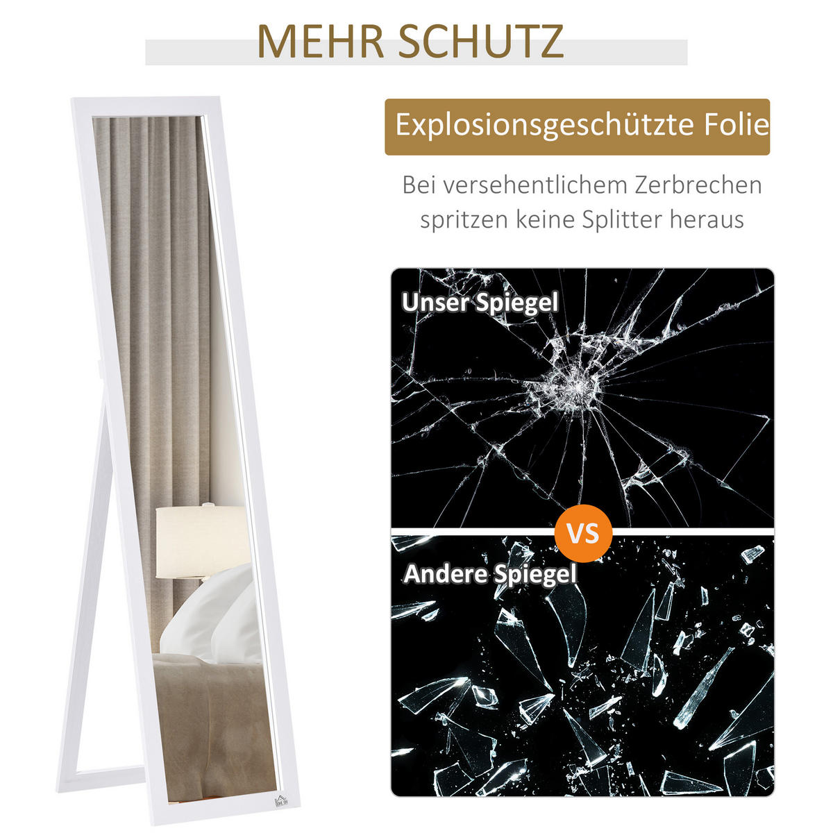 GANZKÖRPERSPIEGEL, 154 x 37 cm Wandspiegel mit Ständer, Weiß - Weiß, Holzwerkstoff (37/154/37cm) - HOMCOM
