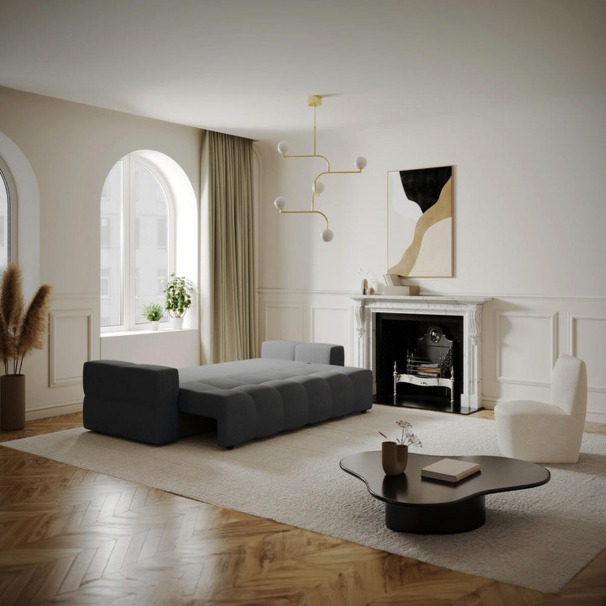 SCHLAFSOFA GERADE Rastergewebe Anthrazitgrau 247cm - Dunkelgrau/Anthrazit, Textil (247/90/102cm) - Sia Home