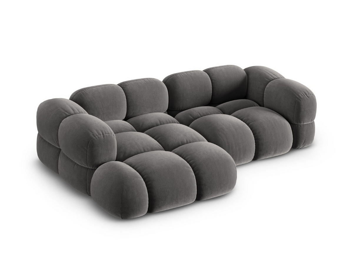 ECKSOFA links Loretto aus Samt grau 3 Sitzplätze - Grau, Textil (147/250cm) - Cosmopolitan Design