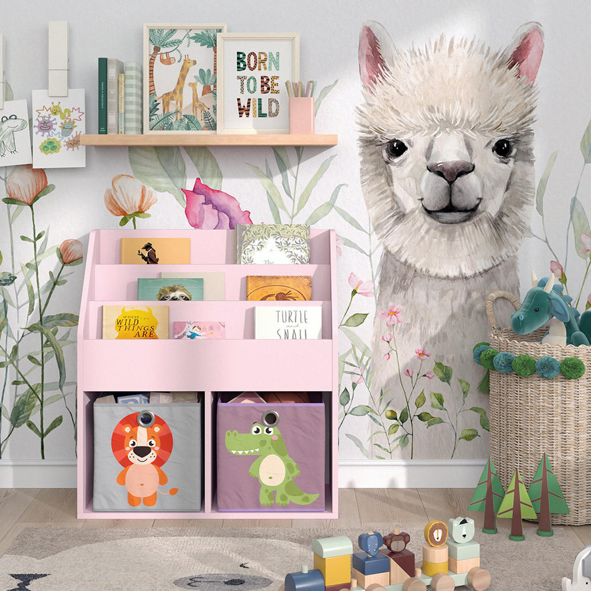 KINDERREGAL Luigi Rosa 72 x 79 cm mit 2 Faltboxen (Löwe, Krokodil) - Pink, Holzwerkstoff (72/79/30.7cm) - Vicco
