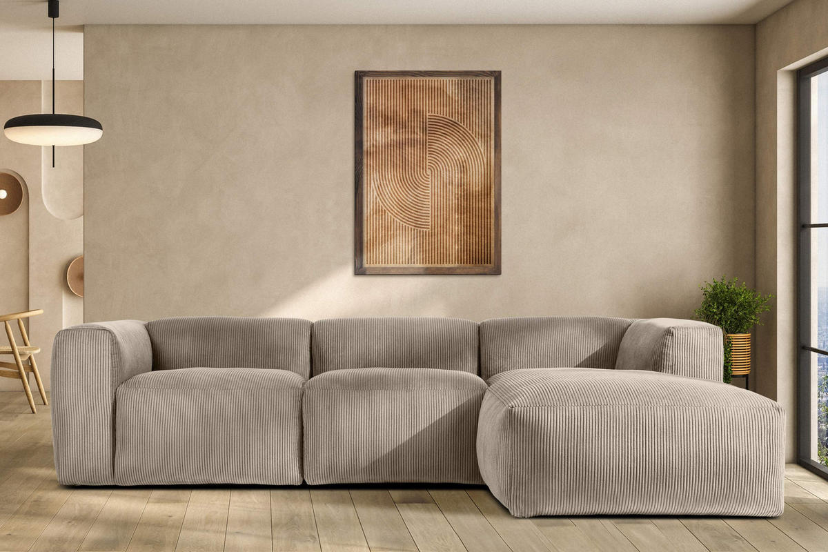 ECKMODULSOFA-RECHTS BUFFO mit extrem weicher und bequemer Sitzfläche, Kordstoff, beige - Beige, Textil (297/180cm) - KONSIMO®