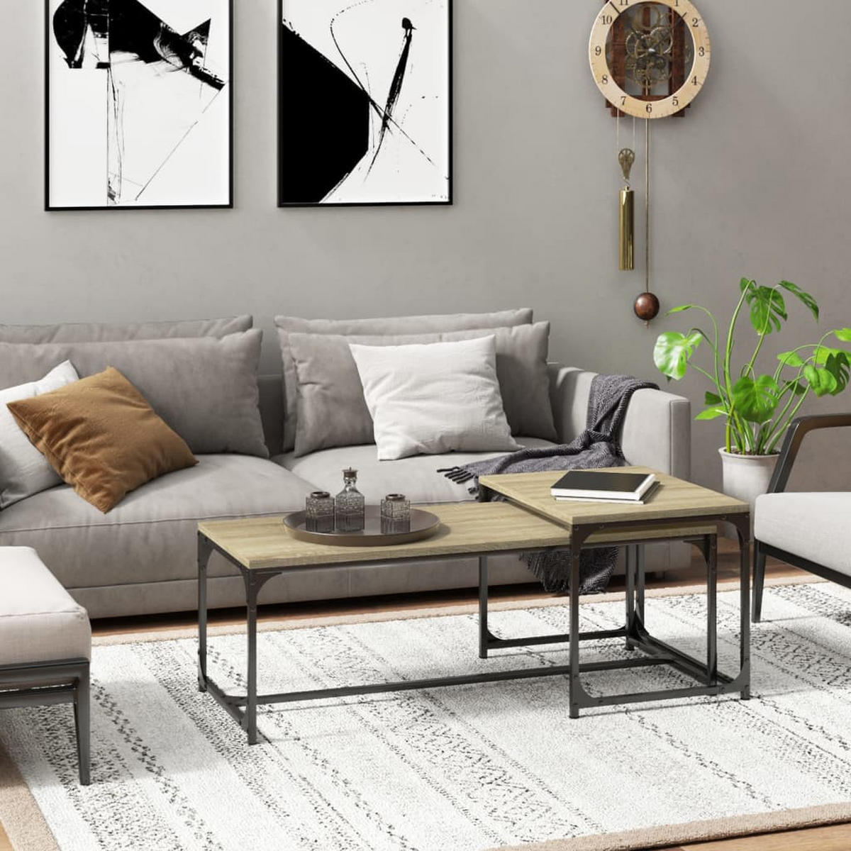 COUCHTISCHE 2 Stk. Sonoma-Eiche Holzwerkstoff - Braun, Holzwerkstoff (100/50/40cm) - furnicato