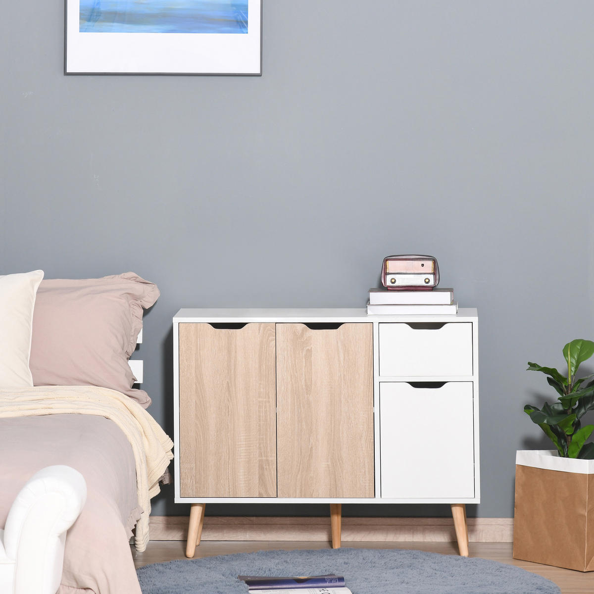 SIDEBOARD Weiß und Eichefarben 90/30/72 cm - Weiß, Holz (90/72/30cm) - PANGIVO