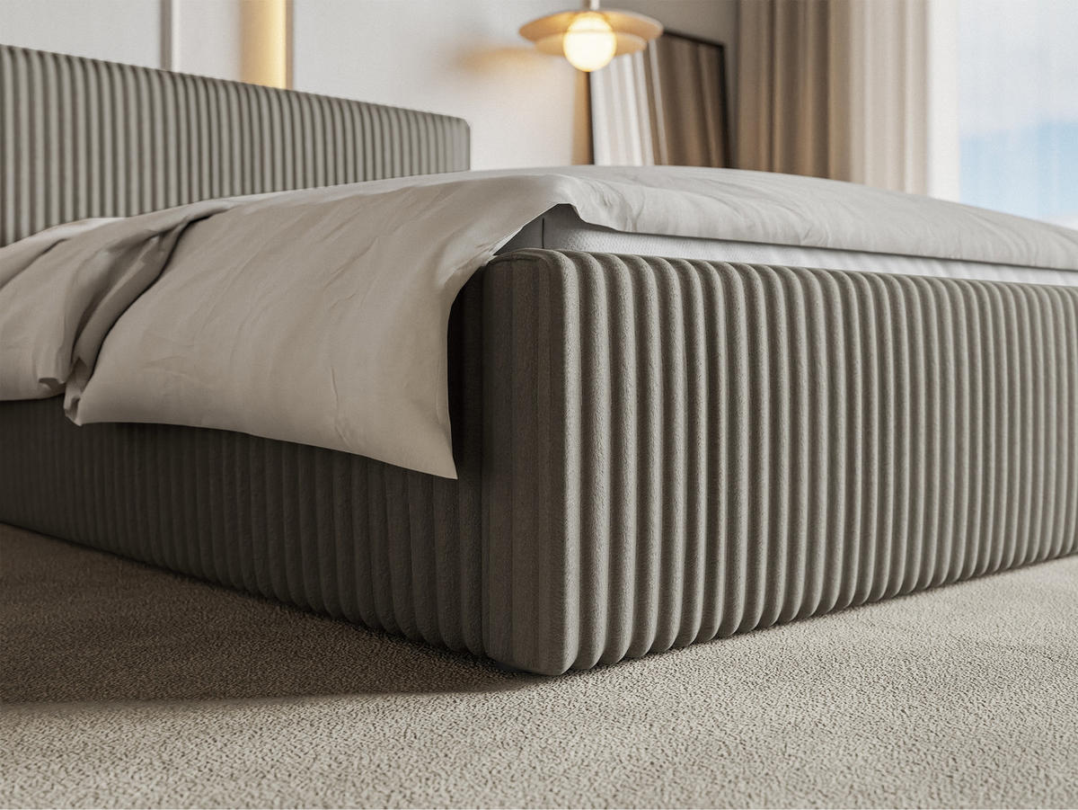 POLSTERBETT Tilio Grau-Beige Cordbezug 140 cm - Greige/Schwarz, Kunststoff/Textil (140/200cm) - Selsey