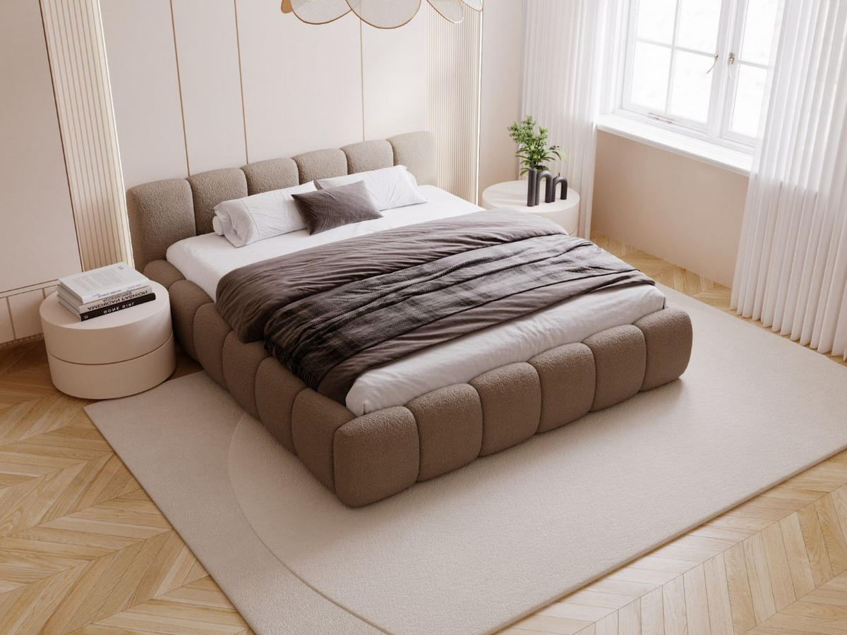 POLSTERBETT Cloud Low 200x200 Bouclé-Stoff Braun - Braun, Textil (200/200cm) - Graingold